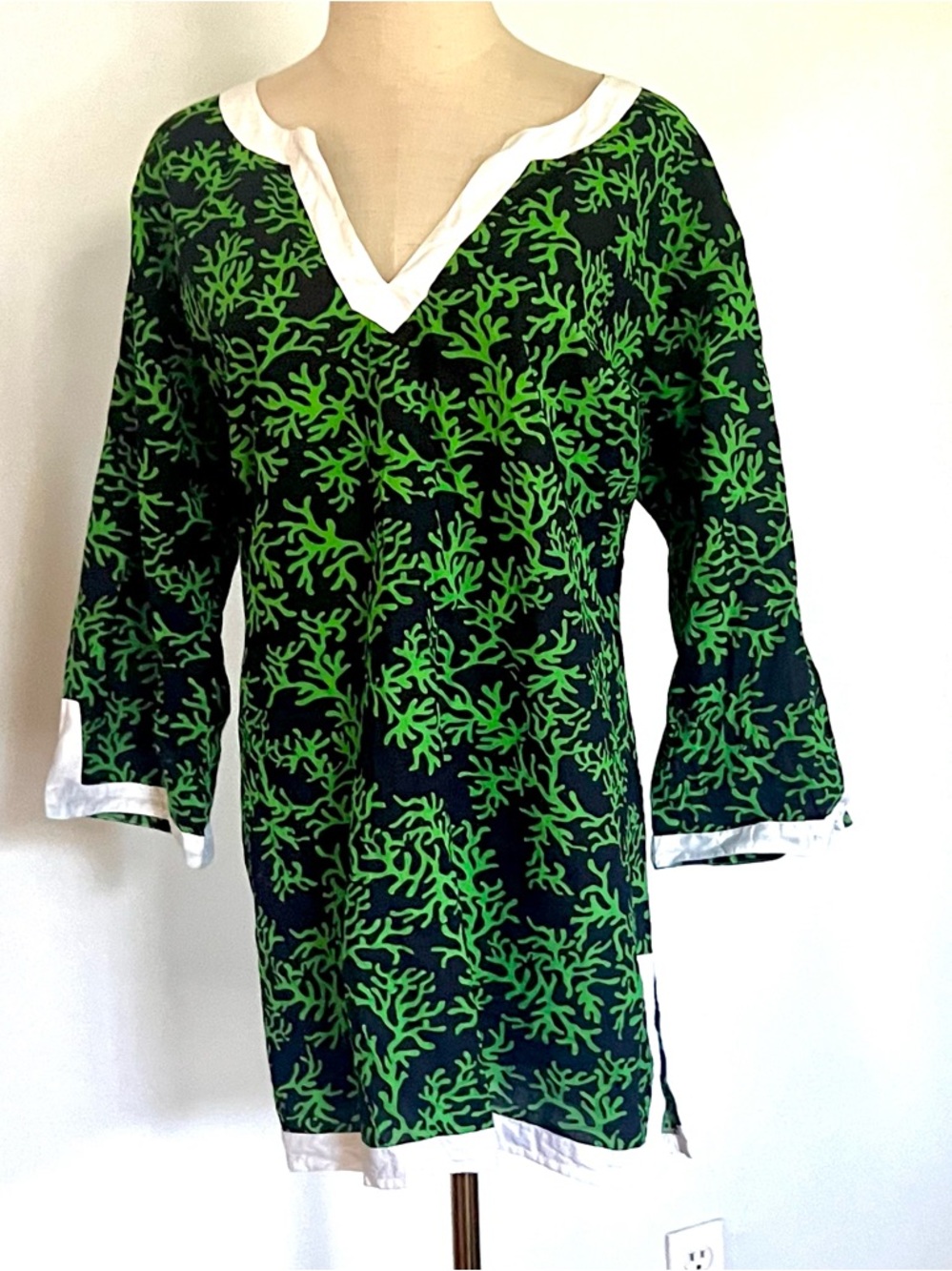 Top It Off,Green Coral Dress Resort Coastal Preppy Tunic Palm Beach Size Large - Picture 2 of 7